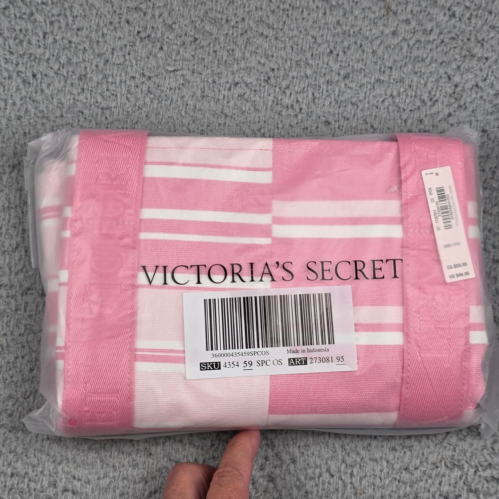 Victoria's Secret Tote Bag Women OS Pink White Striped Canvas Logo 27308195